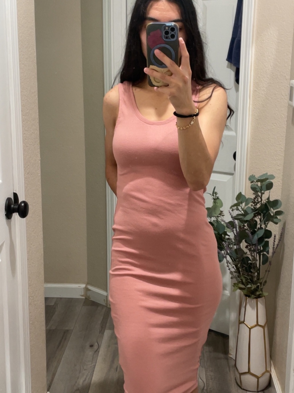 Two Ambiance Rose-Pink & black Sleeveless Midi Bodycon Dress